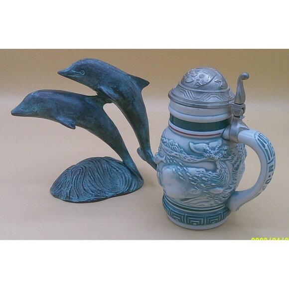 Avon 1992 Sperm Whale Stein & SPI Dolphin Bronze Figurine * Sea Ocean AB616 ff - Picture 1 of 8